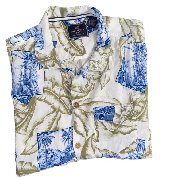 Caribbean Shirt Joe Hawaiian Floral Print Vintage Beach Button Up Short Sleeve - Picture 2 of 6